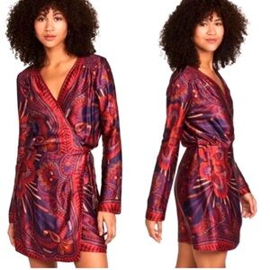 Farm Rio Macaw Arabesque Red Purple Wrap Dress MEDIUM